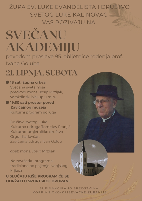 Poziv na svečanu akademiju proslave 95. obljetnice rođenja prof. Ivana Goluba